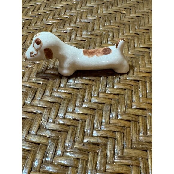 Set Of 3 Vintage Ceramic Dog Figurines White With Brown & Yellow Accents - Picture 8 of 10